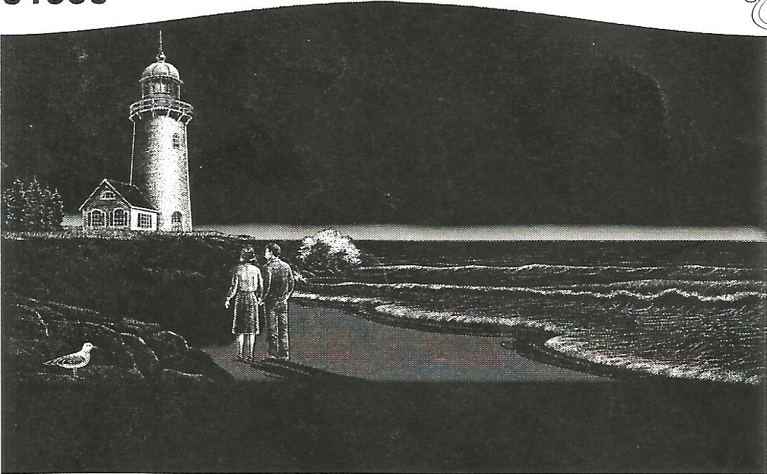 a black and white photo of a lighthouse at night