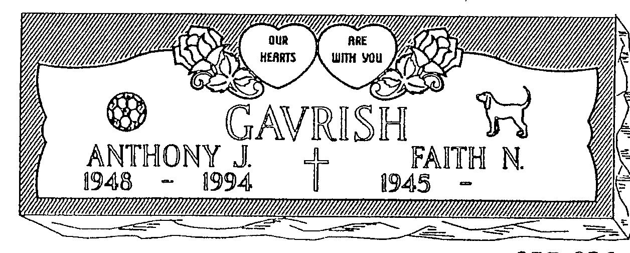 a black and white drawing of a gravestone for gavrish anthony j.