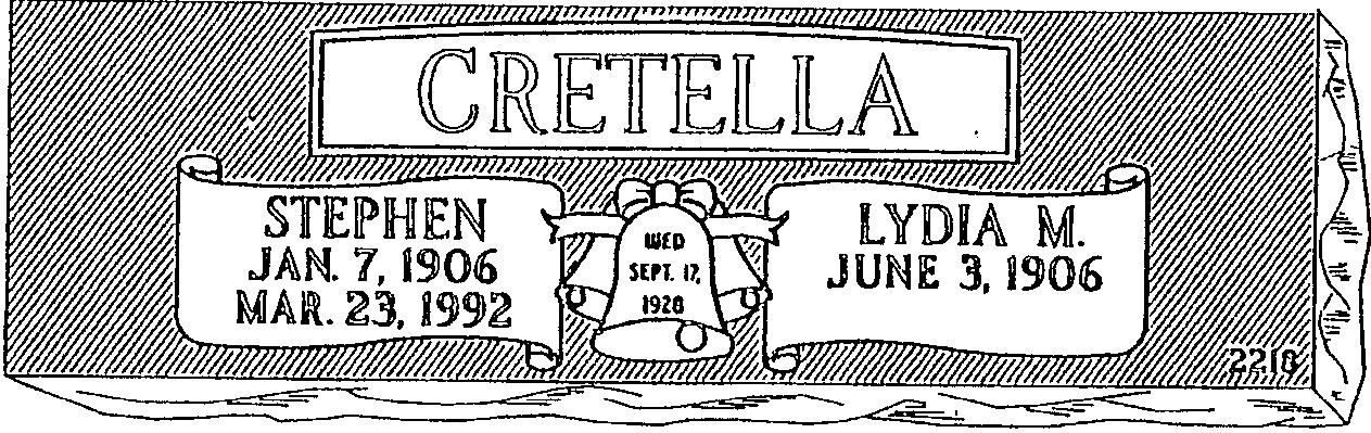 a black and white drawing of a gravestone for cretella