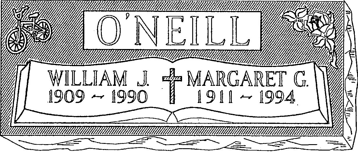 a black and white drawing of a gravestone for william j. and margaret c.