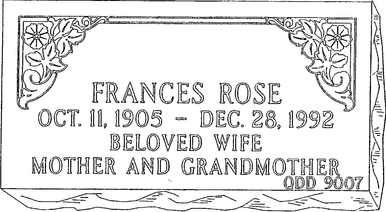 a black and white drawing of a gravestone for frances rose