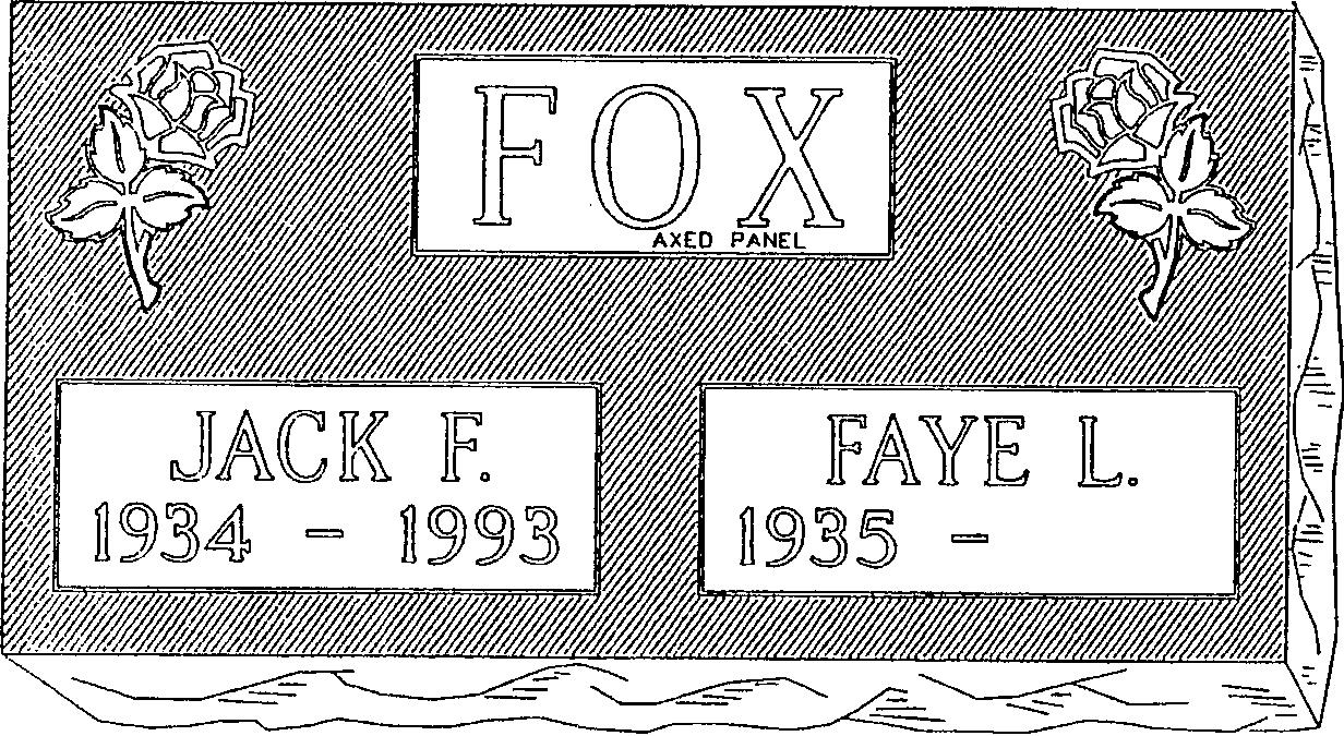 a black and white drawing of a gravestone for jack f. and faye l.