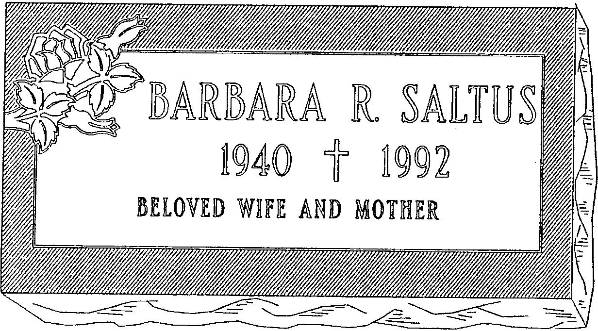 a black and white drawing of a gravestone for barbara r. saltus