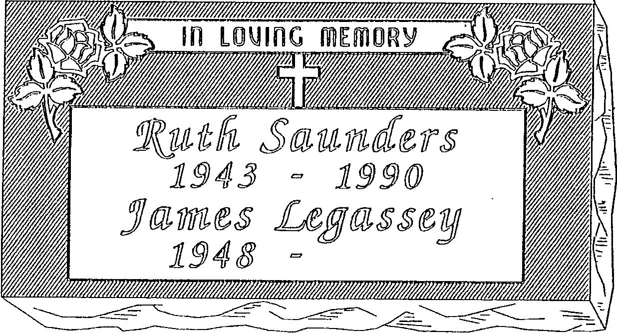 a black and white drawing of a gravestone for ruth saundars