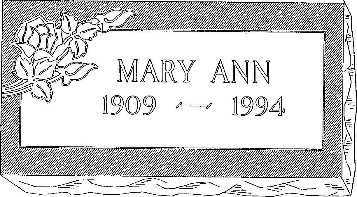 a black and white drawing of a gravestone for mary ann