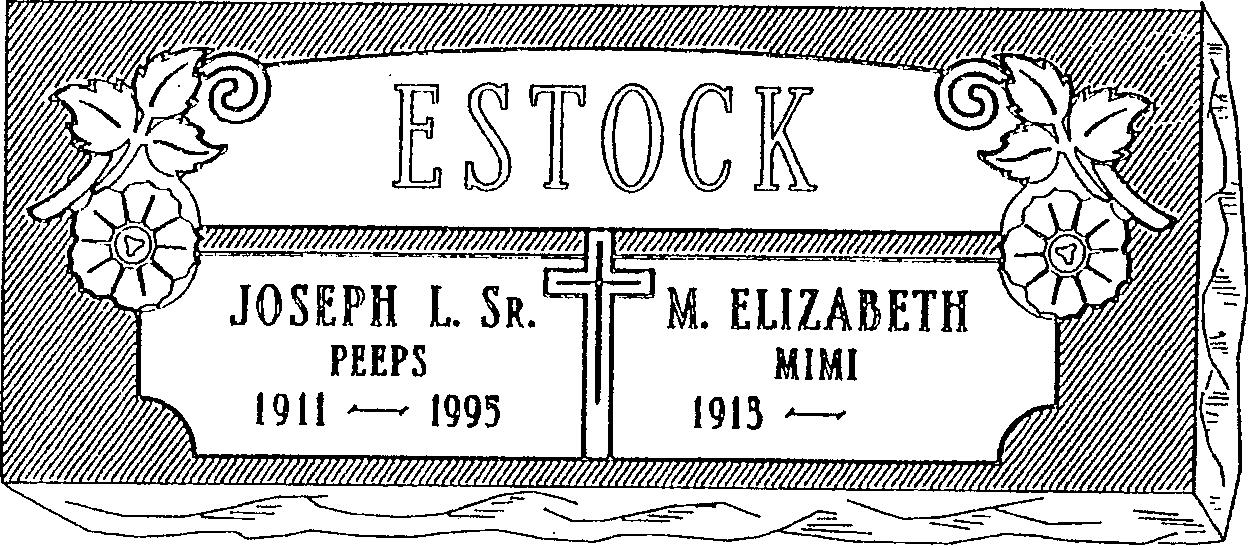 a black and white drawing of a gravestone for joseph l. sr. and elizabeth mimi