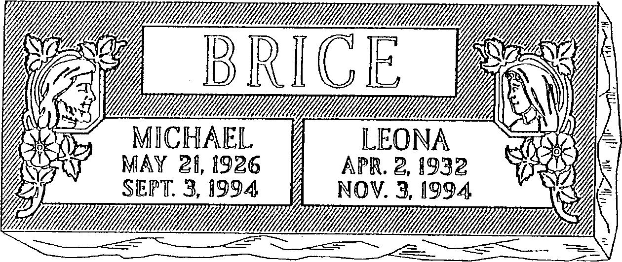 a black and white drawing of a gravestone for brice and leona