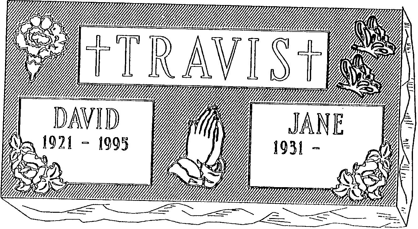 a black and white drawing of a gravestone for david and jane travist