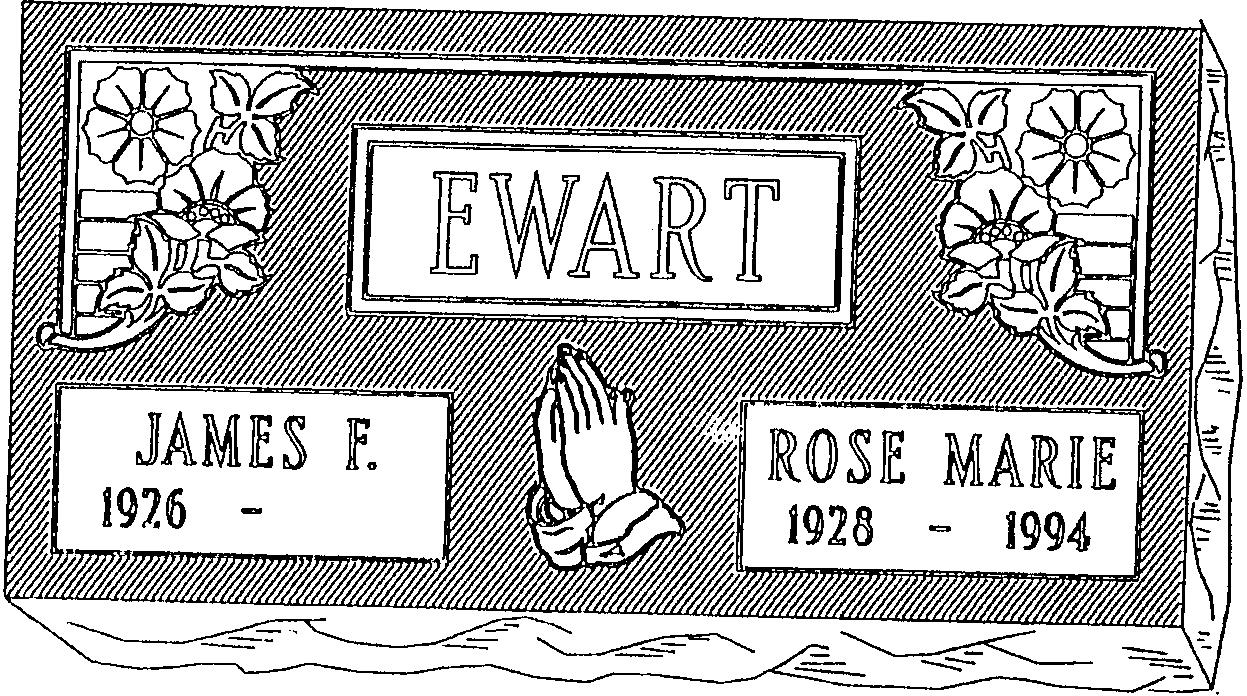 a black and white drawing of a gravestone for james f. rose marie .