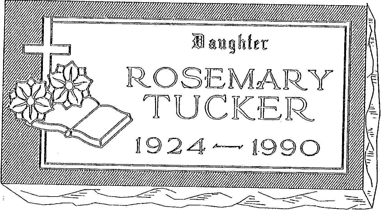 a black and white drawing of a gravestone for rosemary tucker