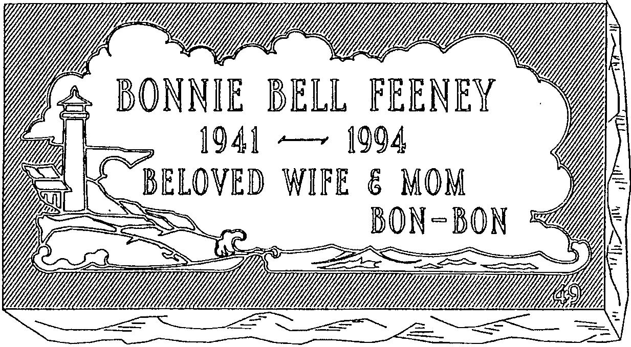 a black and white drawing of a tombstone for donnie bell feeney