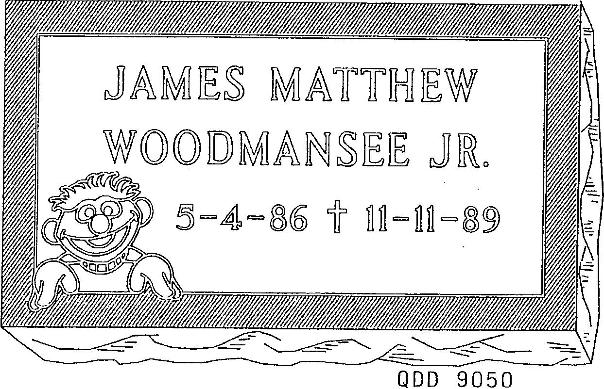 a black and white drawing of a gravestone for james matthew woodmansee jr