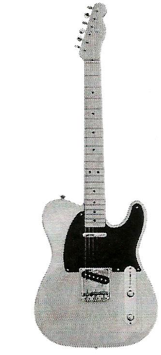 a black and white photo of an electric guitar on a white background .