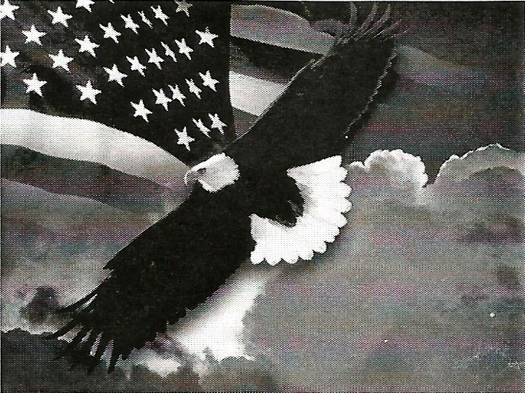 a bald eagle is flying in front of an american flag