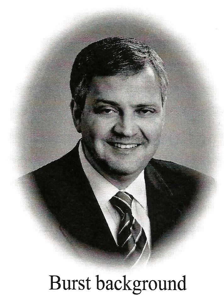 a black and white photo of a man in a suit and tie with the caption burst background