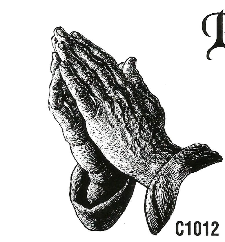 a black and white drawing of a person 's praying hands