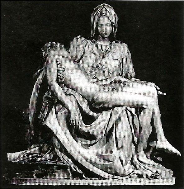 a black and white photo of a statue of a woman holding a corpse