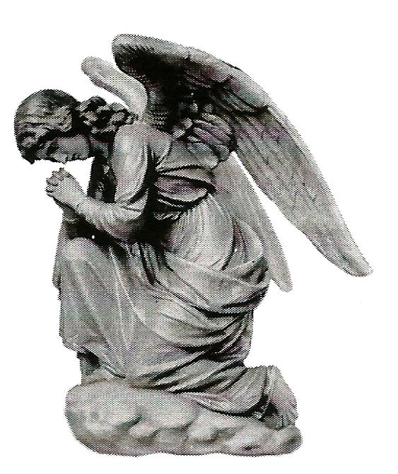 a statue of an angel is kneeling down and praying