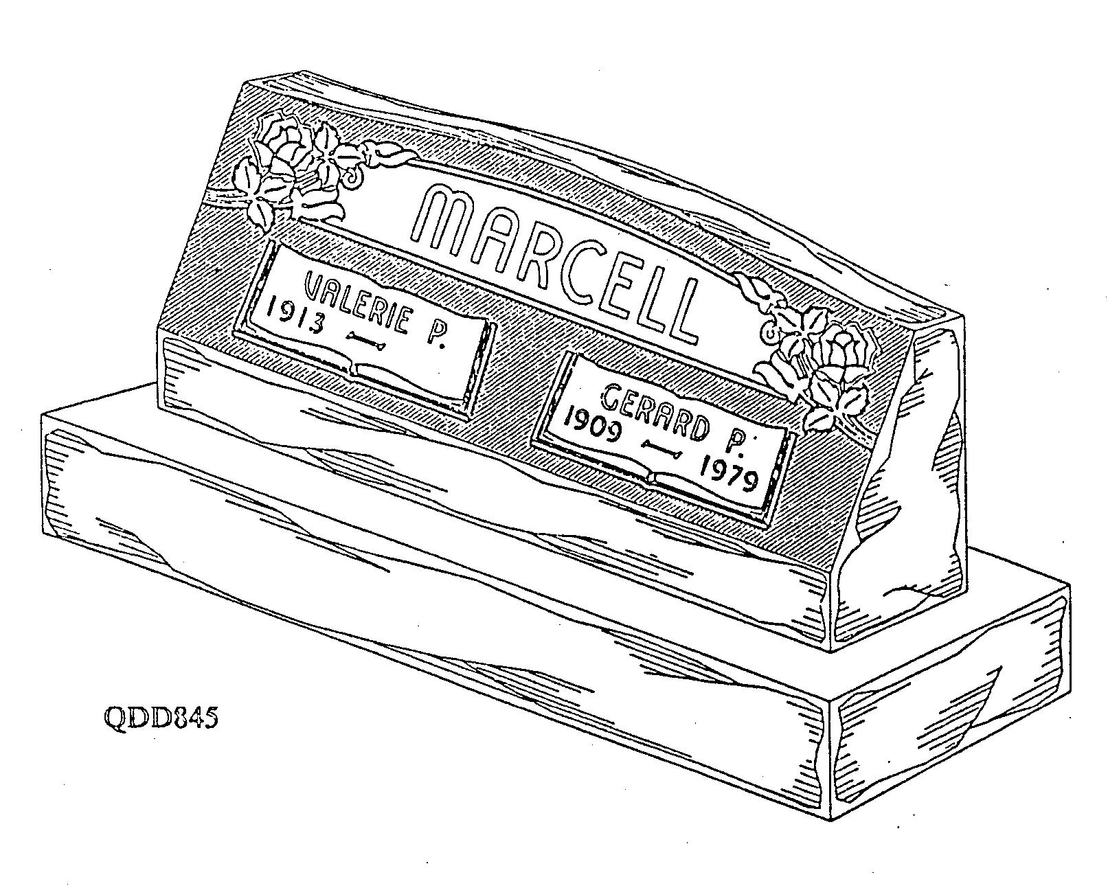 a black and white drawing of a gravestone for marcel