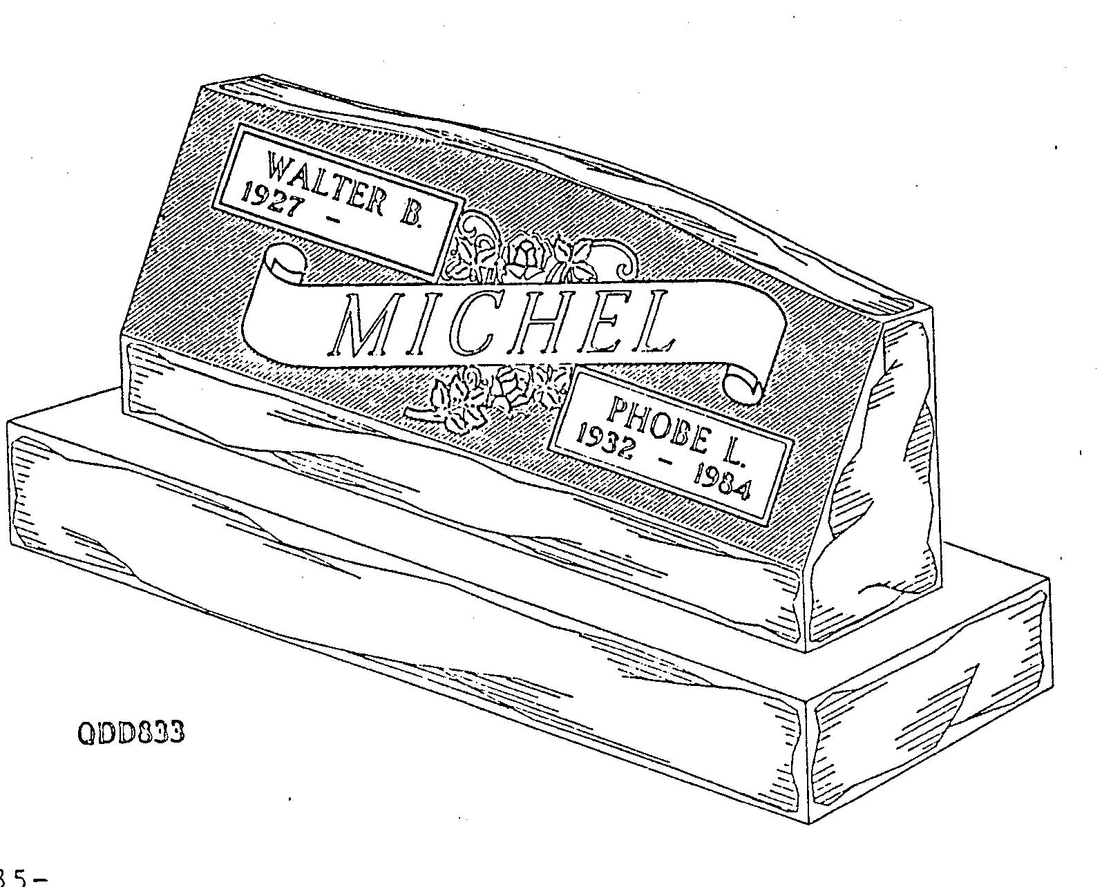 a black and white drawing of a gravestone for walter and michel