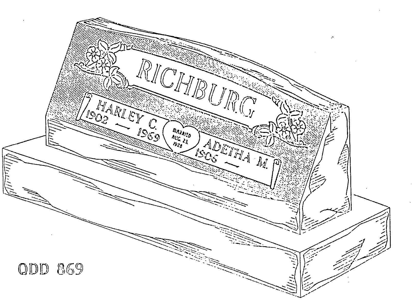 a black and white drawing of a gravestone with the name richburg on it