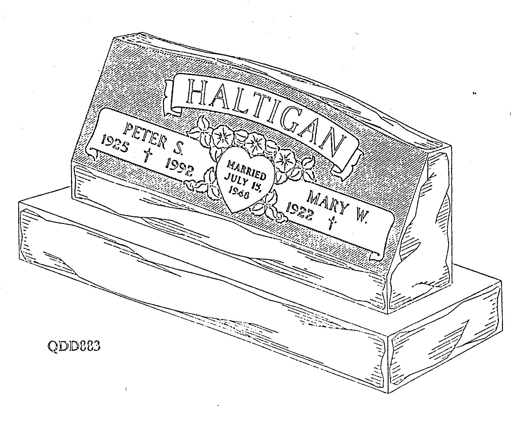 a black and white drawing of a gravestone for peter a and mary w.