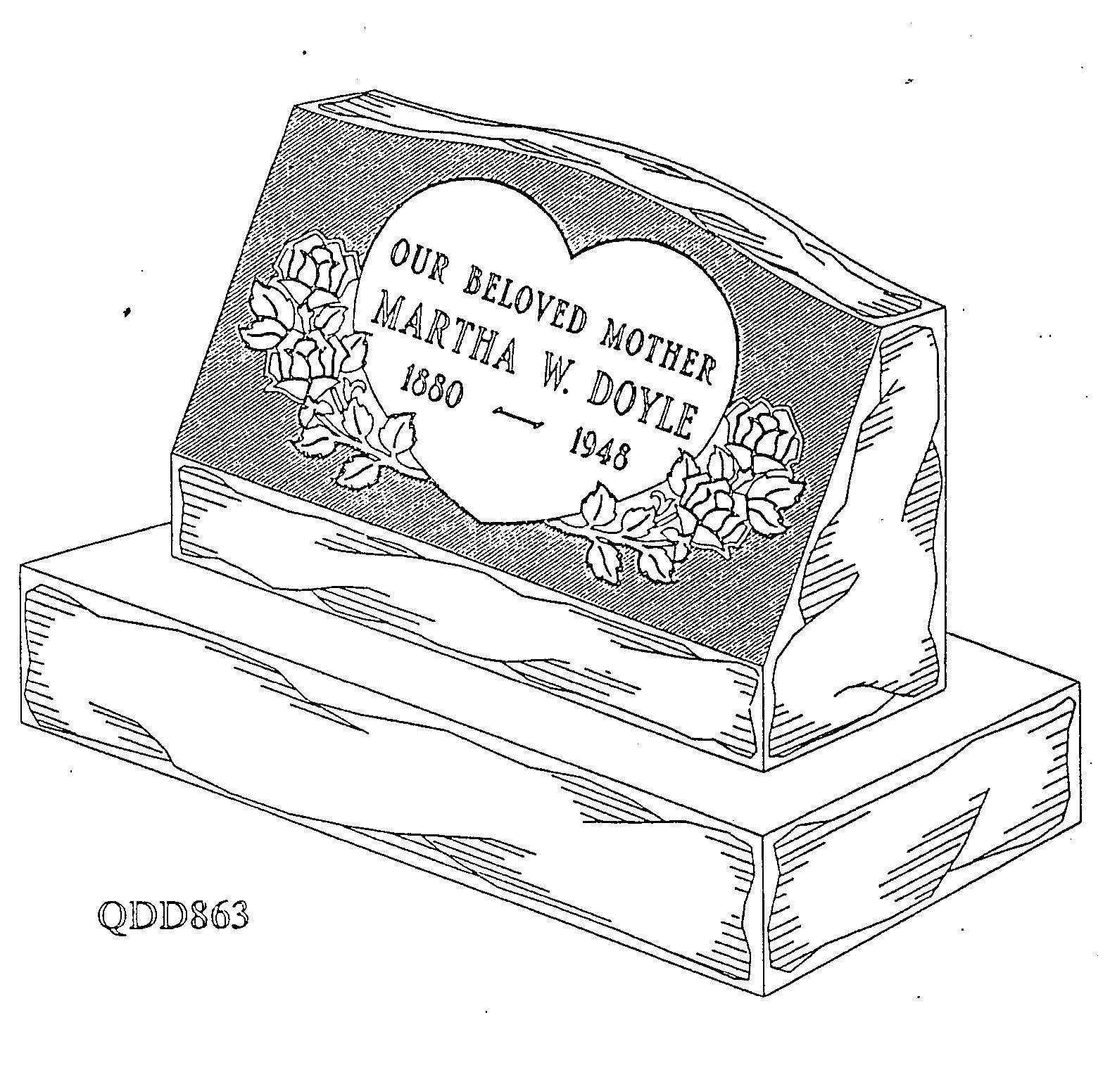 a black and white drawing of a gravestone for martha w doyle