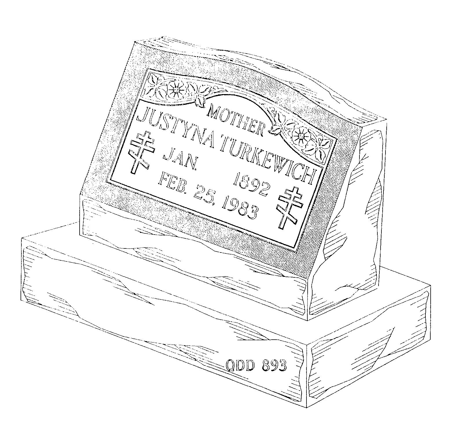 a black and white drawing of a gravestone for a woman