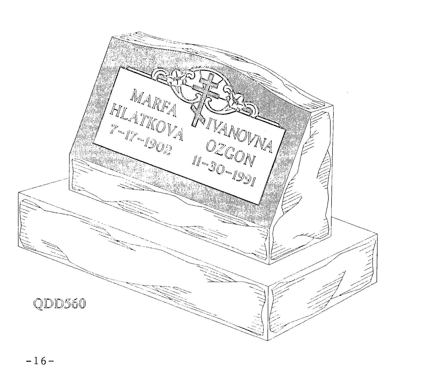 a black and white drawing of a gravestone for a woman