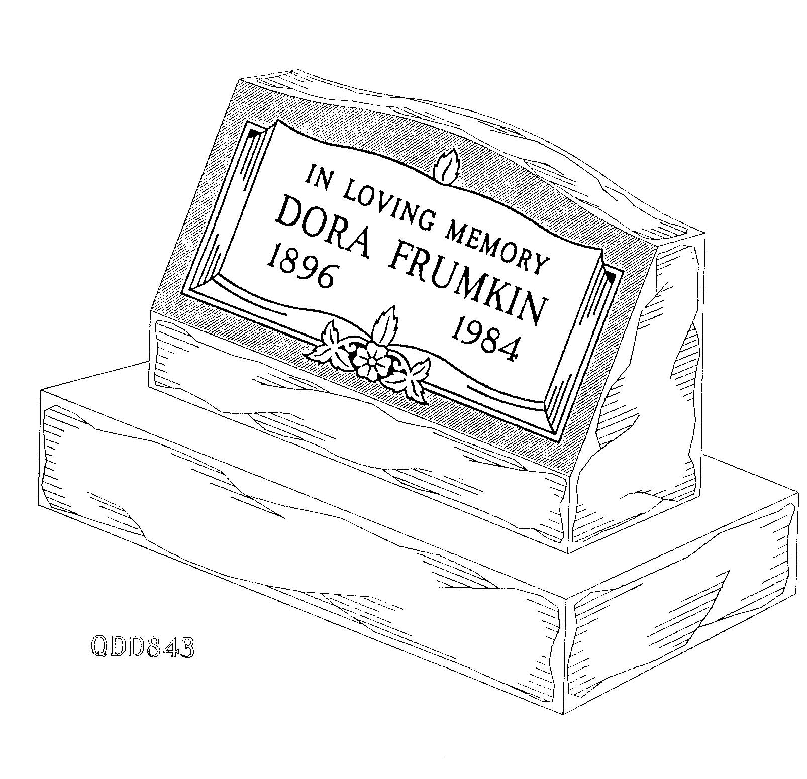 a black and white drawing of a gravestone for dora frumkin