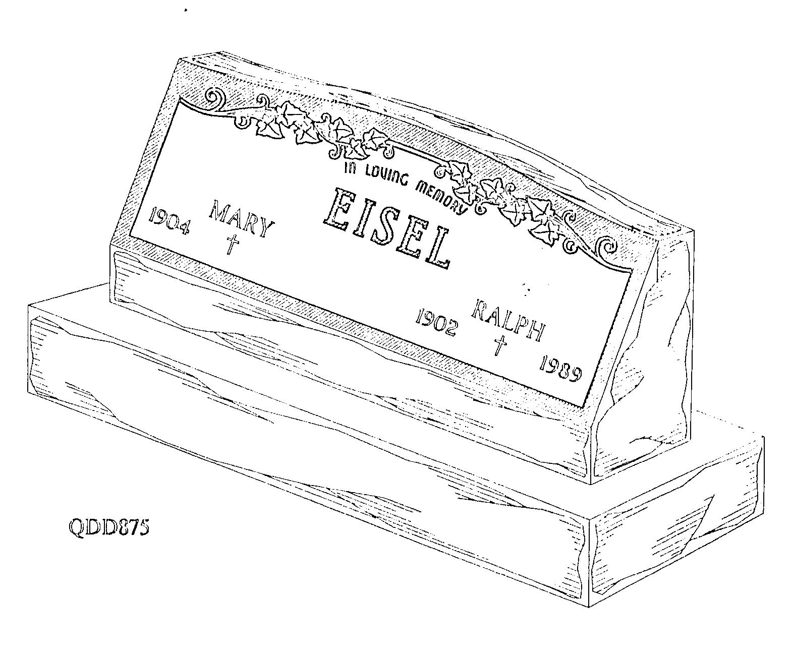 a black and white drawing of a gravestone for mary eisel