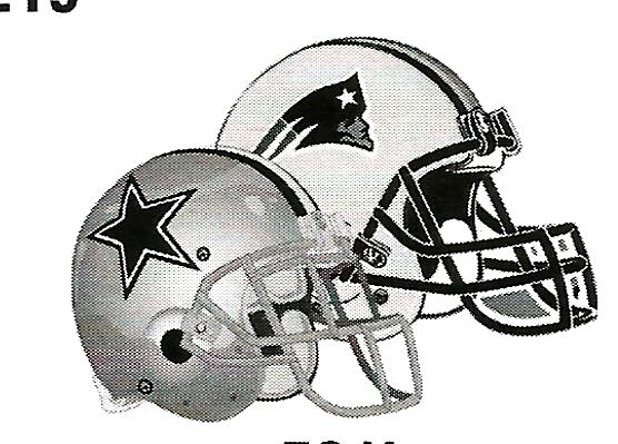 a black and white photo of a patriots and cowboys football helmet