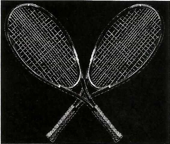 two crossed tennis rackets on a black background