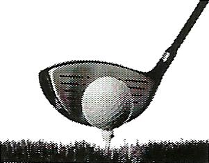 a golf club is hitting a golf ball on a tee .