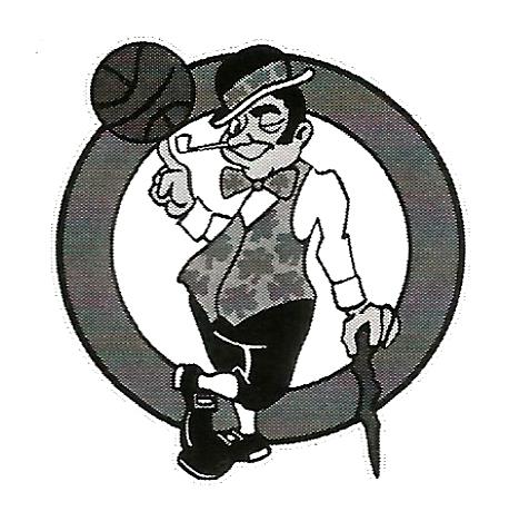 a black and white drawing of a man holding a cane and a basketball .