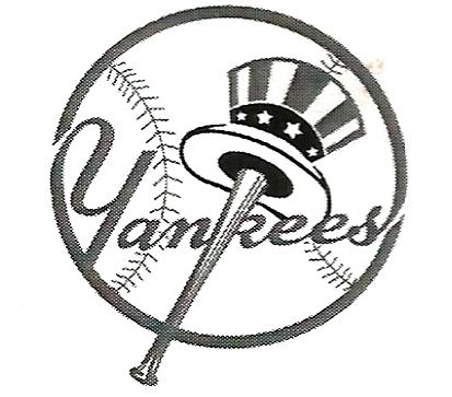 a black and white drawing of a yankees logo with a baseball and bat .