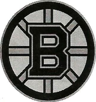a black and white patch with a letter b in the middle of a circle .
