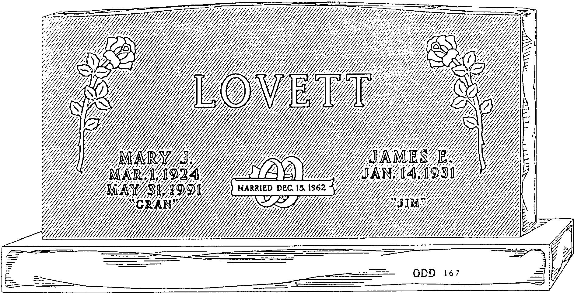 a black and white drawing of a box with the word lovett on it .