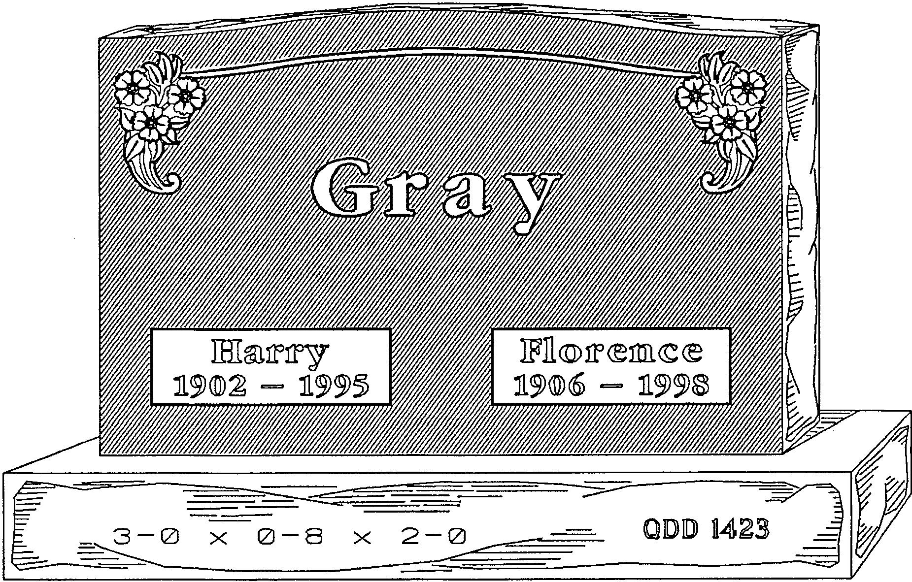 a black and white drawing of a gravestone for gray