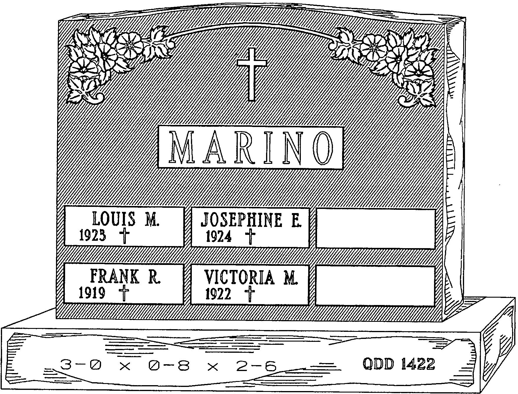 a black and white drawing of a gravestone for marino