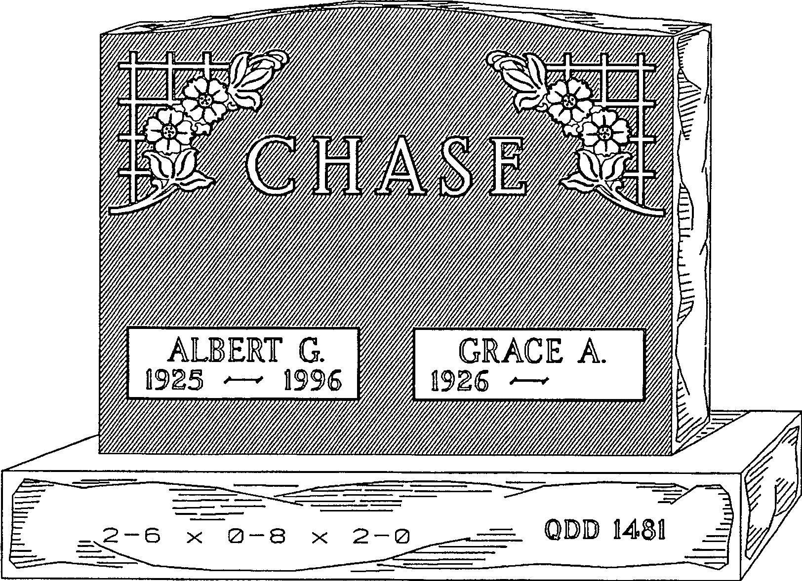 a black and white drawing of a gravestone for albert g. and grace a.