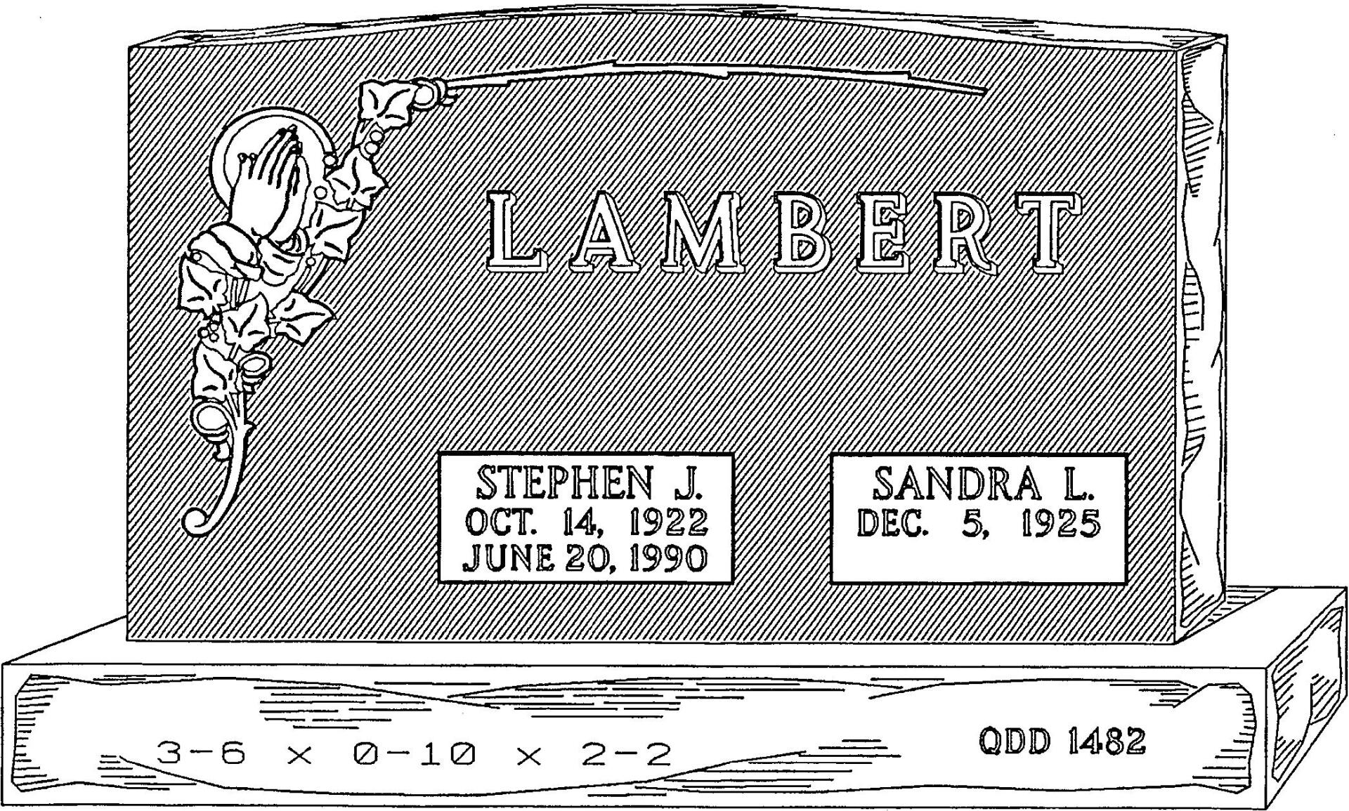 a black and white drawing of a gravestone for lambert