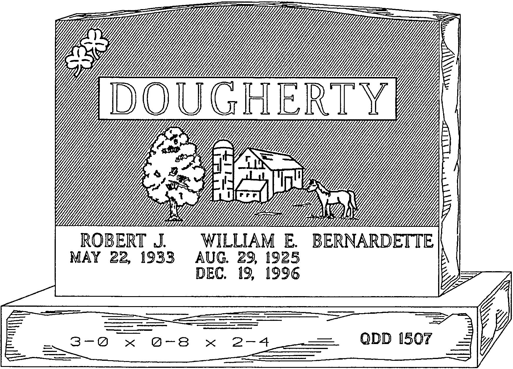 a black and white drawing of a gravestone for dougherty