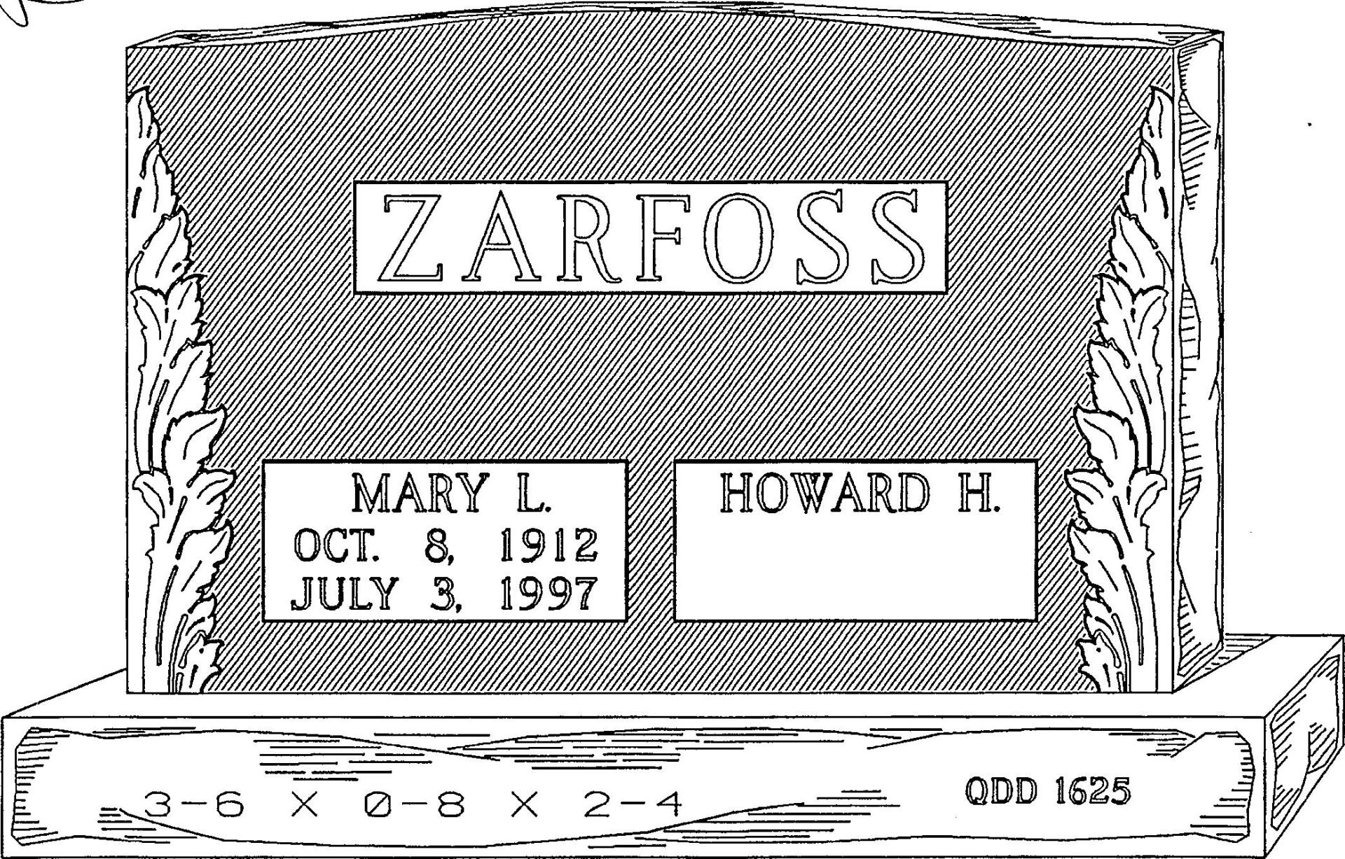 a black and white drawing of a gravestone for mary l. and howard h.