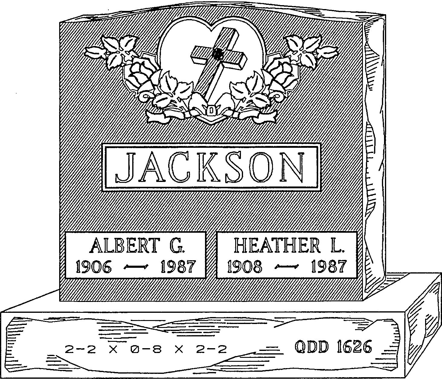 a black and white drawing of a gravestone with the name jackson on it .