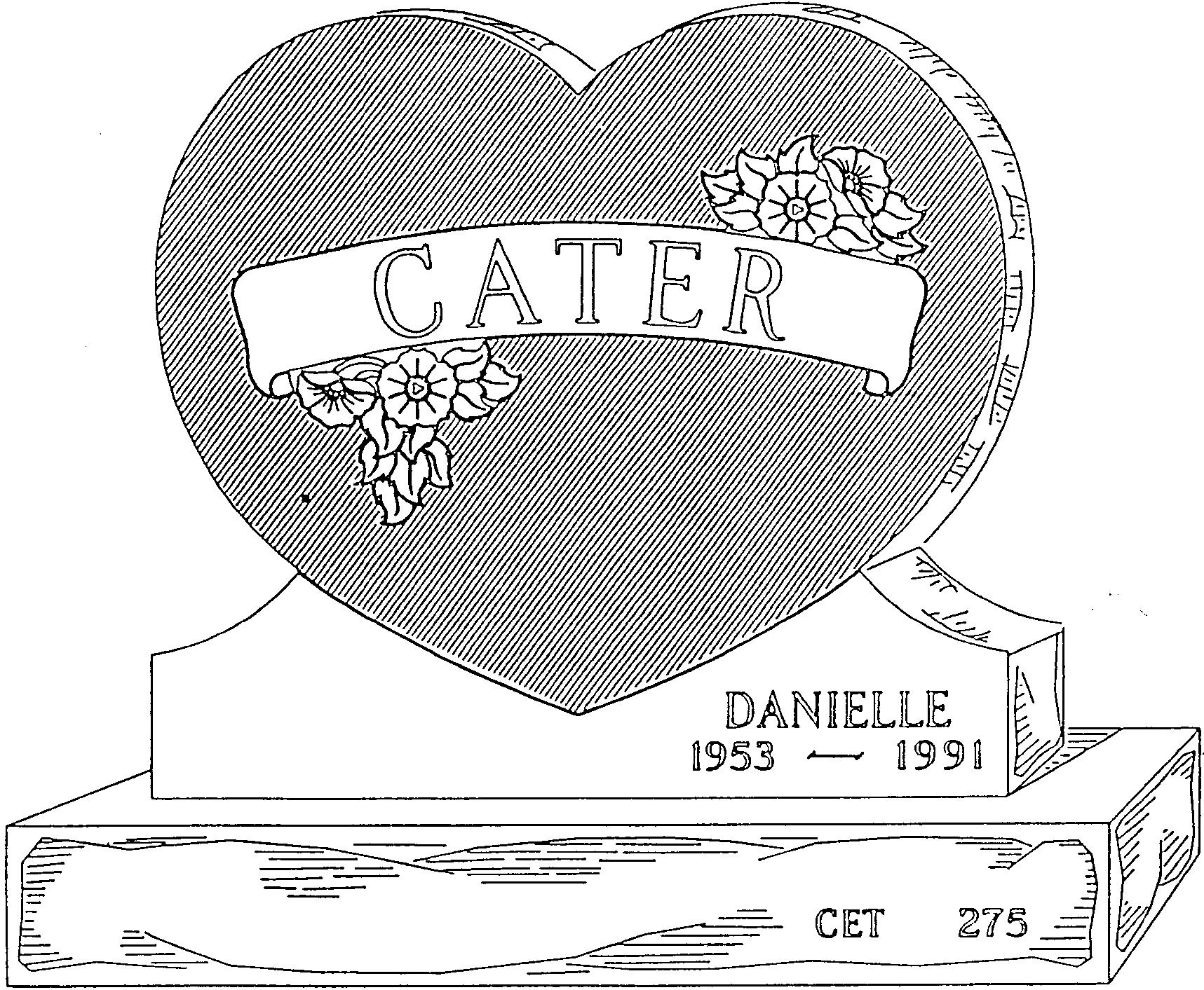 a black and white drawing of a heart shaped gravestone for danielle