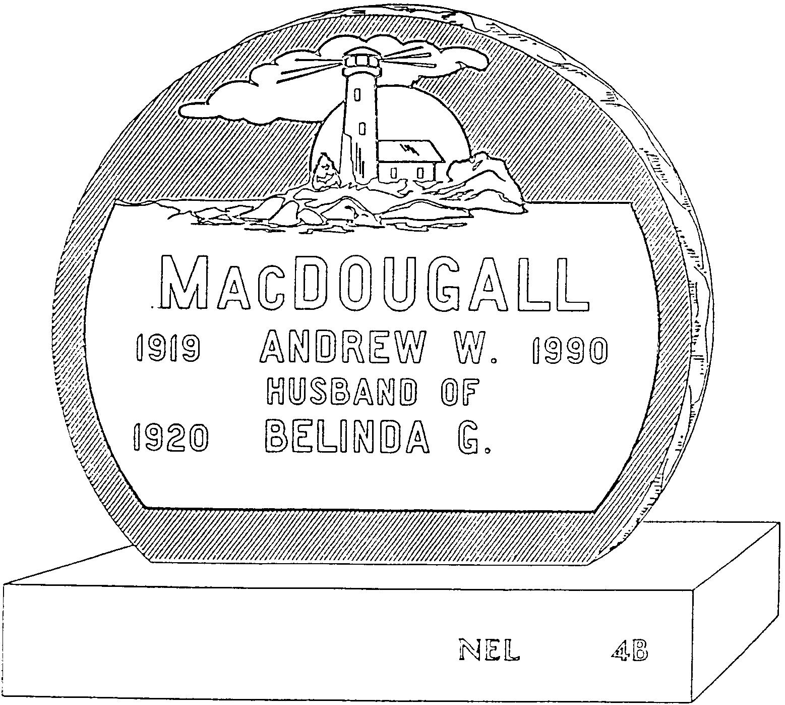 a black and white drawing of a gravestone for macdougall