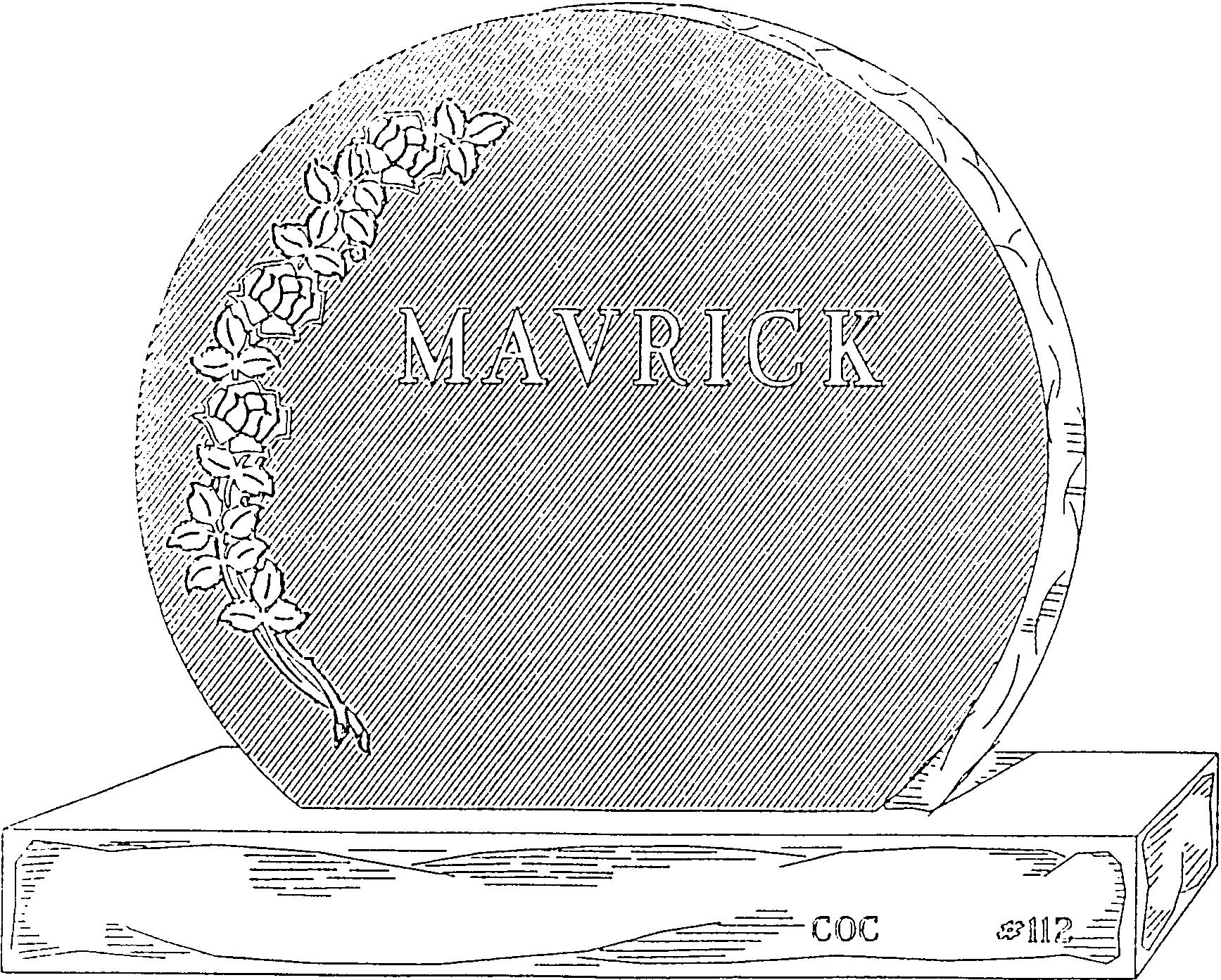 a black and white drawing of a circular object with the name maverick written on it .
