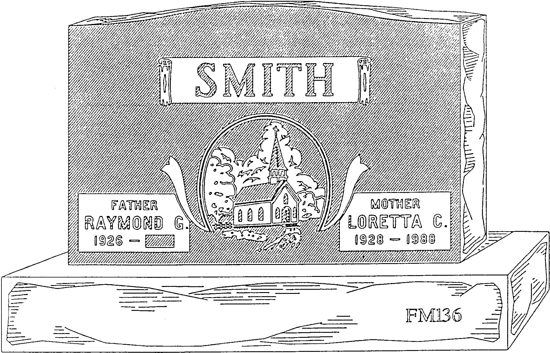 a black and white drawing of a gravestone for raymond smith