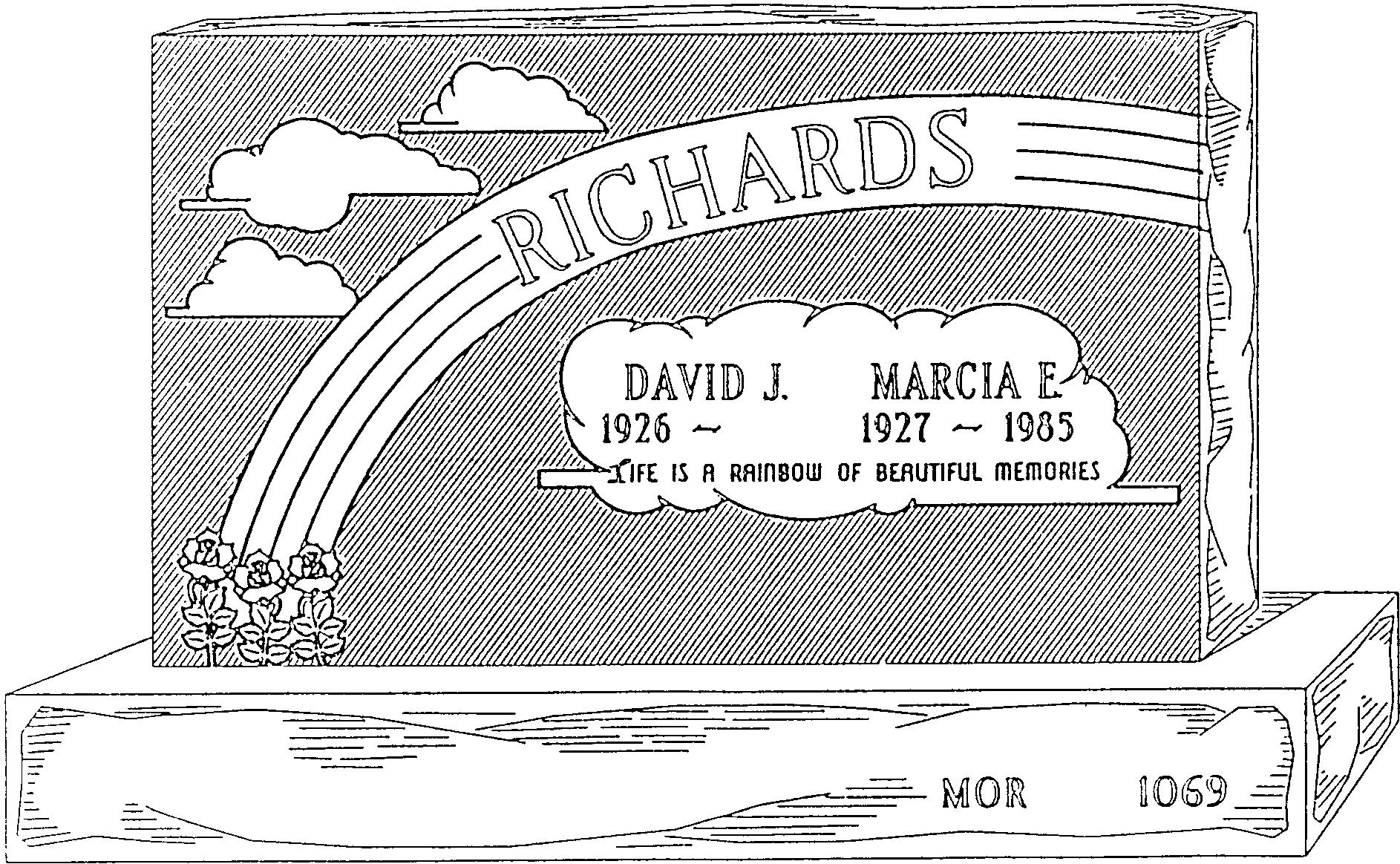 a black and white drawing of a gravestone for richards